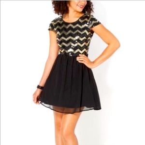 Rue 21 Black Gold Sequin Skater Mini Dress